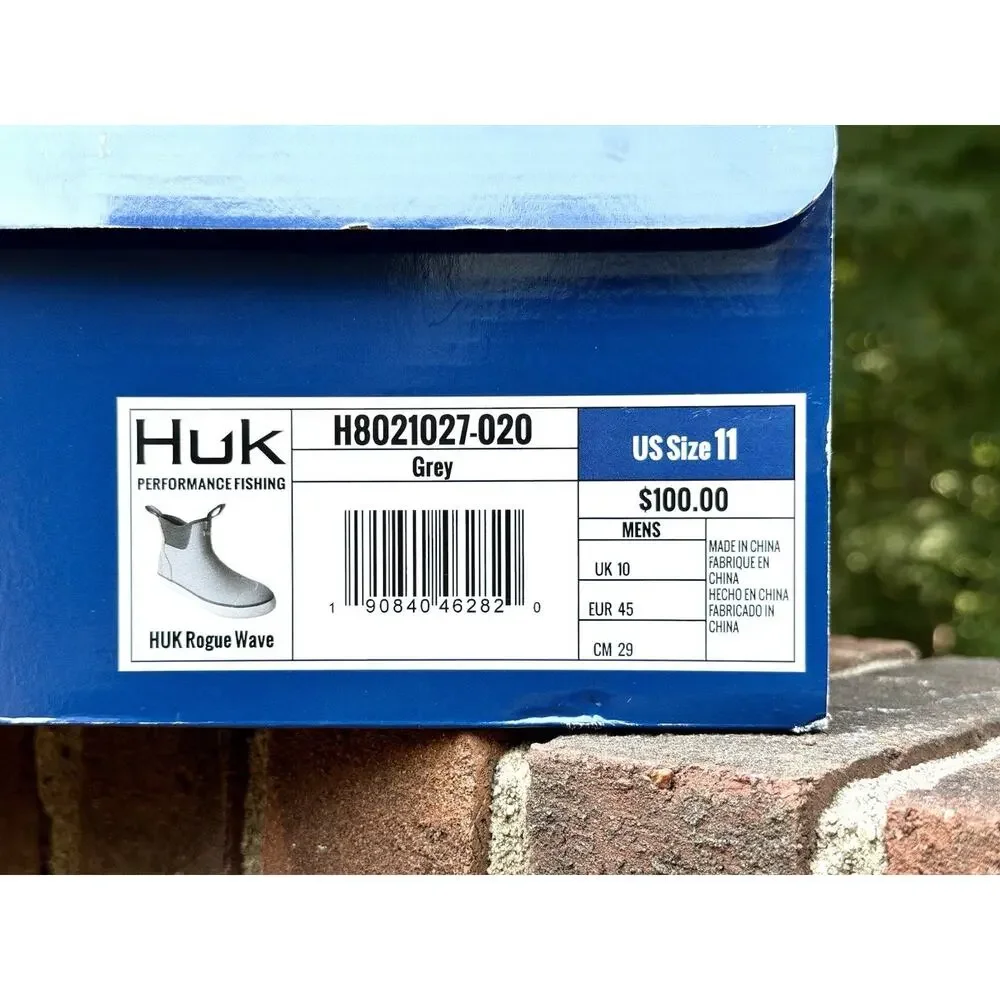 HUK Men’s Rogue Wave Fishing Deck Boots Waterproof Rubber Gray White Size 11 NIB